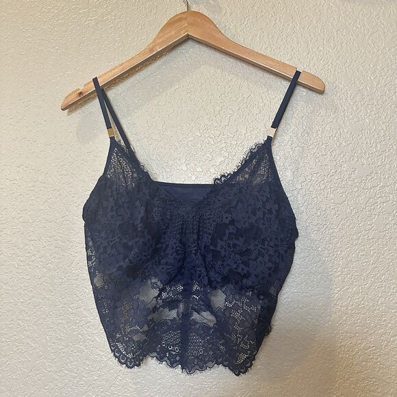 Aerie Other - Aerie Bralette Bra Crop Top Blue Lace Size Large Adjustable Straps Bra Top